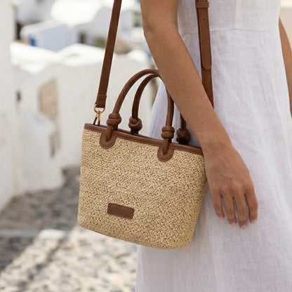 Bolso Valeria · + Correa GRATIS · Rafia y Piel Anudada